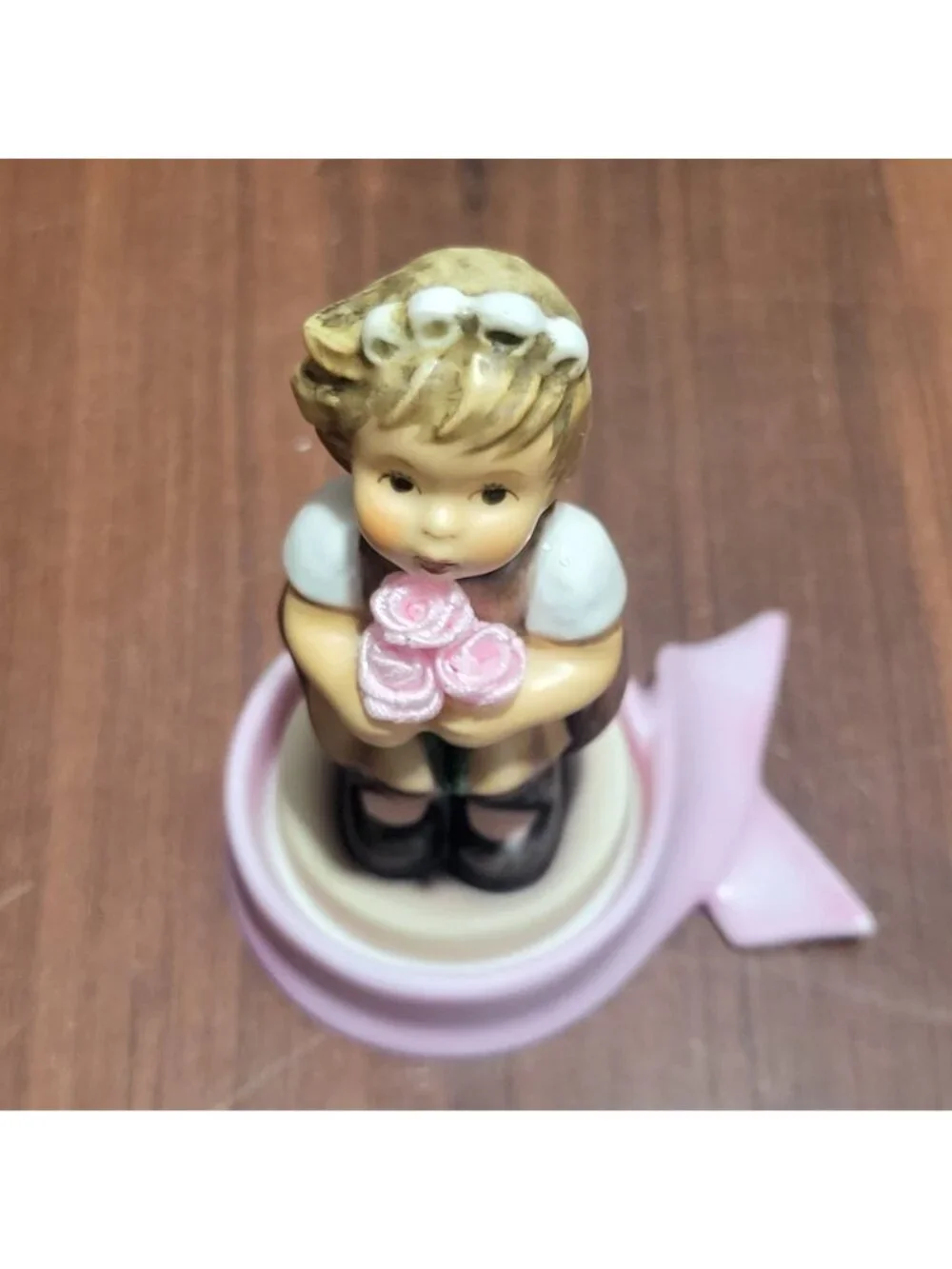 Goebel Hummel Hope Figurine 2203 Breast Cancer Awareness Pink Ribbon Base
